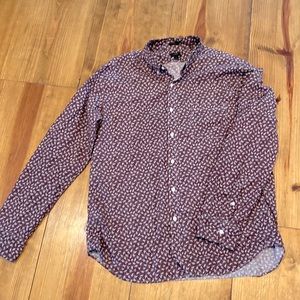 J Crew men’s button burgundy, tiny floral, XL slim long sleeve, 100% cotton